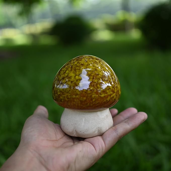 Ceramic Mushroom Garden Statue - Outdoor Decor for Whimsical and Enchanting Landscapes - Durable, Fade-Proof, and Easy to Clean - Set of 2, 4 Inche