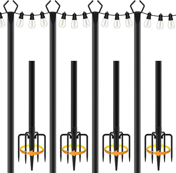 NUERPO 4 Pack String Light Poles,Metal Poles for Hanging Outdoor Light Strings,4 Pack 10 FT Light Poles Stand for Outside Garden,Patio,Wedding,Backyard,Deck,Party