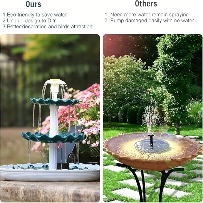 HEERTTOGO 1Pc of 3-Layer Bird Bath with Solar Pump, DIY Solar Fountain, Detachable, Suitable for Bird Bath, Garden, Outdoor Bird Feeder, 3-Layer Flowing Fountain, Swimming Pool Decoration Accessories