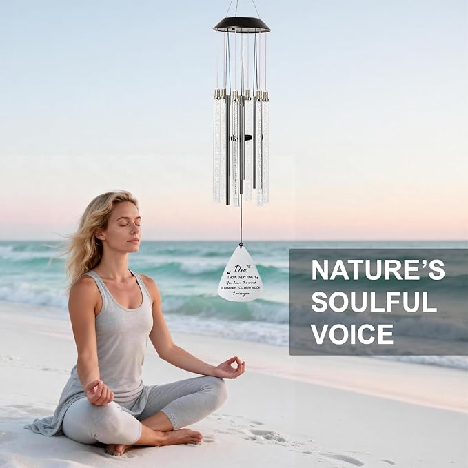 Solar Wind Chimes for Outside, 6 LED Color Changing Tubes - Unique Outdoor Garden Decor, Colorful Patio Ambient Light, for Her/Him, White Elephant Gifts for Adults