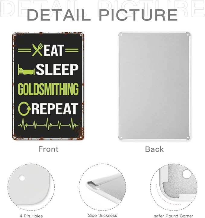 Vintage Retro Metal Wall Decor Signs Eat Sleep Repeat Goldsmithing Goldsmith for Home,Kitchen,Bathroom,Patio & Garden Inspirational & Funny Life Quotes 8x12 Inches