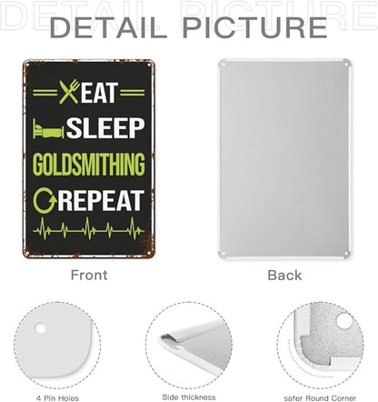 Vintage Retro Metal Wall Decor Signs Eat Sleep Repeat Goldsmithing Goldsmith for Home,Kitchen,Bathroom,Patio & Garden Inspirational & Funny Life Quotes 8x12 Inches