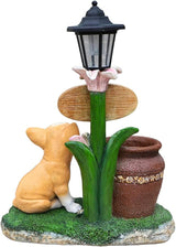 Solar Light Animal Outdoor Statue Planter with Welcome Sign, Resin Garden Sculpture Flower Pot for Patio Lawn Porch Yard Courtyard Decor, Weather-Resistant Decorative Figurine Accent (O)