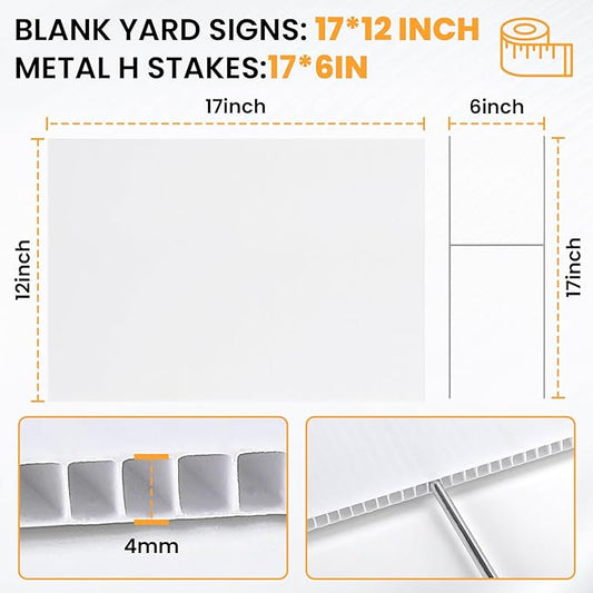 10 Pack Yard Signs with Metal Stakes, Custom Yard 17 x 12 Inches, Corrugated Plastic Board for Sale Sign Outdoor, Rent, Guidepost, Garage Sale Signs, Birthday Party