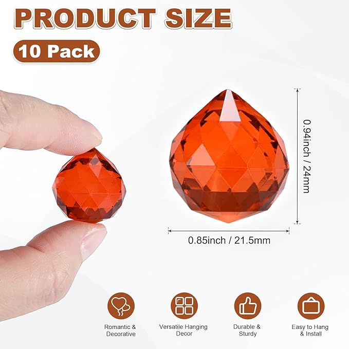 M METERXITY 10-Pack Crystal Ball Prisms, 24mm/0.94 Inch Chandelier Pendant Maker Hanging Crystals Chandelier Prisms for Home/Windows/Garden/DIY Decoration[Red Brown]