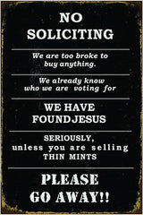 Funny No Soliciting Sign, Metal Warning Tin Signs, Please Go away, Yard Sign Garage Farm Garden Wall Decor Sign Plaque Outdoor for Home Fence 8 X 12 Inches