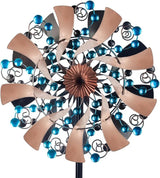 VEWOGARDEN Kinetic Wind Spinners Outdoor 13" Dia Metal Wind Spinner with Stakes Yard Art for Garden Patio Lawn Decorations, Blue & Antique Bronze
