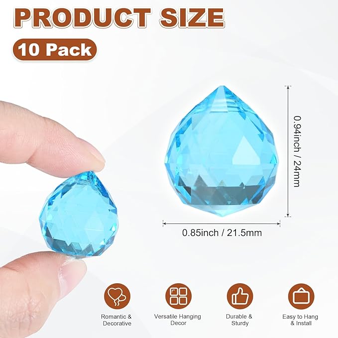 M METERXITY 10-Pack Crystal Ball Prisms, 24mm/0.94 Inch Chandelier Pendant Maker Hanging Crystals Chandelier Prisms for Home/Windows/Garden/DIY Decoration[Blue]
