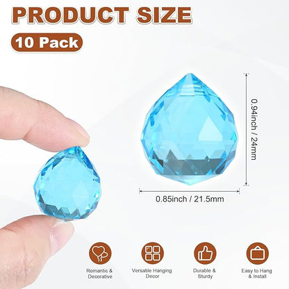 M METERXITY 10-Pack Crystal Ball Prisms, 24mm/0.94 Inch Chandelier Pendant Maker Hanging Crystals Chandelier Prisms for Home/Windows/Garden/DIY Decoration[Blue]