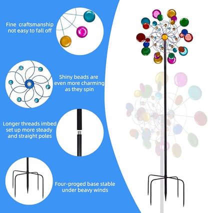 DREAMYSOUL Outdoor Wind Spinner, 19 inches Large Metal Garden Wind Sculpture & Spinner, Three Layers Blades Colorful Kinetic Windmill for Yard and Garden