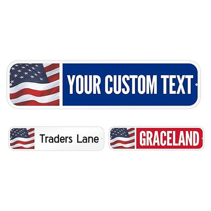 SmartSign Customize Your Own Blue Street Sign with USA Flag | 6" x 24" 3M EG Reflective Aluminum