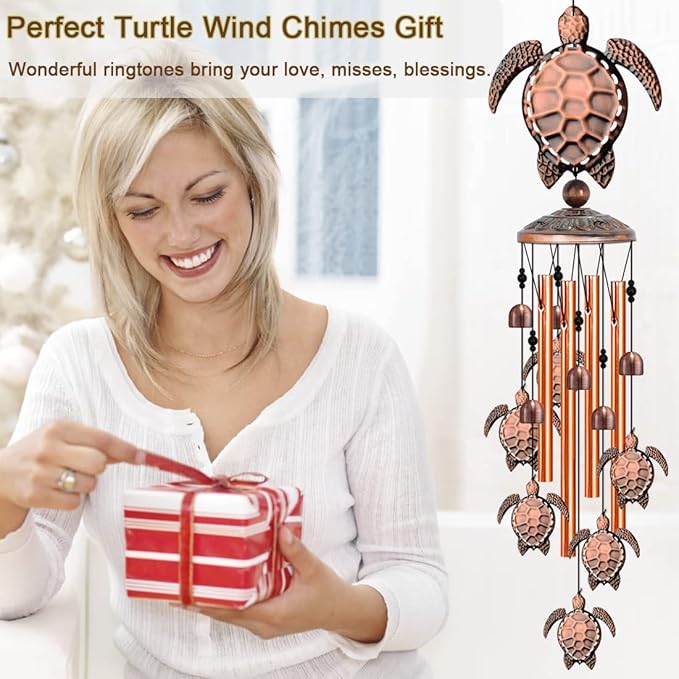 JUNQIU Turtle Wind Chime,Sea Turtle Gifts for Women,Wind Chimes for Outside,Turtle Decor for Outdoor Garden Yard Home, Turtles Gifts for Turtle Lovers,Beach Wind Chimes for Outside with S Hook