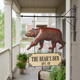 Bear Statue Outdoor Haning Decor for Yard and Garden,27“L x 22”H Vintage Grizzly Garden Statues and Sculptures with Arrow & Bracket,Antique Copper Walking Bear Metal Yard Art for Outside Porch