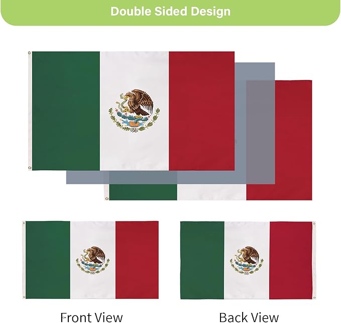 Evergreen Mexican Flag 3x5 Outdoor Double Sided, MX Mexico Flags for Outside with Grommets, 3-Ply Banners for Garden Patio, Indoor Wall Decor for Room, Works with Standard Estate Flag Poles