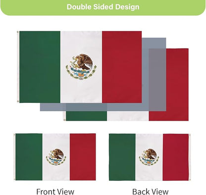 Evergreen Mexican Flag 3x5 Outdoor Double Sided, MX Mexico Flags for Outside with Grommets, 3-Ply Banners for Garden Patio, Indoor Wall Decor for Room, Works with Standard Estate Flag Poles