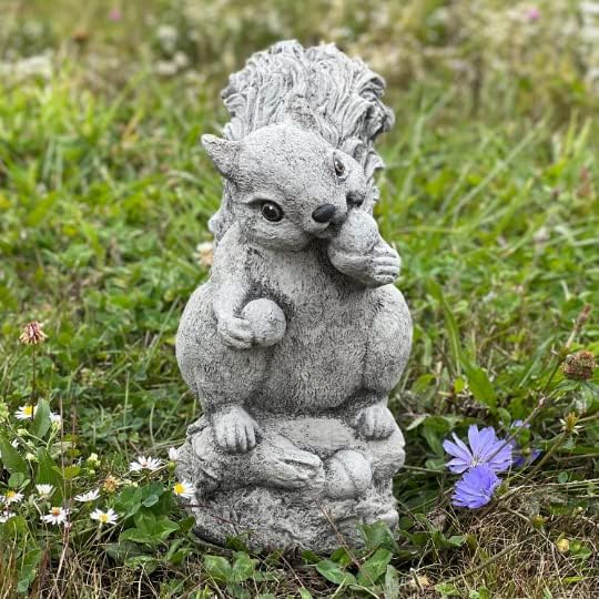 Concrete Squirrel Statue for Garden Stone Squirrel Ornament Figurine for Squirrel Lover Garden Animal Sculpture