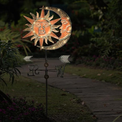 TERESA'S COLLECTIONS Sun & Moon Face Solar Outdoor Lights, Metal Decorative Stake Weathervane Garden Decor for Outside, Yard Decorations Outdoor Lawn Ornaments for Porch Decor Gifts for Mom, 40"