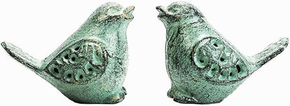 Sungmor Cast Iron Desktop Ornament - Graceful Hollow-Carved Birds Sculpture Home Decoration - Decorative & Lovely Animal Figurine Indoor Outdoor Statues - 2PC Pack & Green Color
