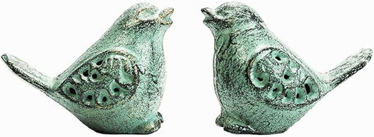 Sungmor Cast Iron Desktop Ornament - Graceful Hollow-Carved Birds Sculpture Home Decoration - Decorative & Lovely Animal Figurine Indoor Outdoor Statues - 2PC Pack & Green Color