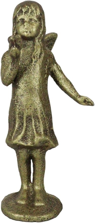 Ebros Gift Cast Iron Rustic Antique Finish Enchanted Fantasy Fairy Garden Pixie Faerie Standing with Bluebird Figurine 7" H DIY Ideas for Your Home Collectible Fairies Elf Nymph Pixies