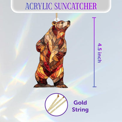 Stained Glass Acrylic Bear Ornament 2025 – Handcrafted Wildlife Christmas Tree Decoration, Rustic Lodge Cabin Décor, Window Hanging Suncatcher Gift for Nature & Animal Lovers (Sun-02)