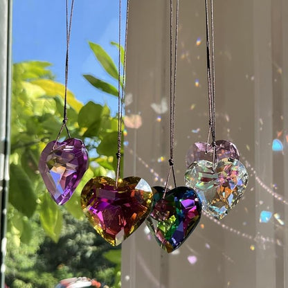 Colorful Heart Crystals Suncatcher Hanging Sun Catcher with Chain Pendant Ornament for Window Home Garden Christmas Day Party Wedding Decoration (AB Color)