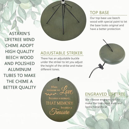ASTARIN Personalized Tree of Life Memorial Wind Chiems, Sympathy Gift Outdoor Deep Tone Wind Chimes for Loss of Loved One Mom, Hanging on The Porch Garden Patio Yard(Produced in USA)