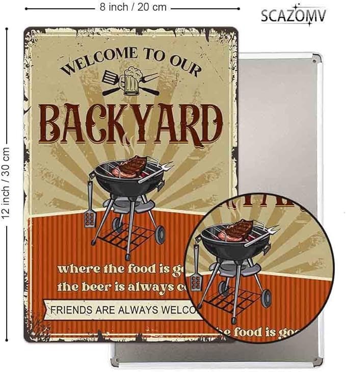 SCAZOMV Welcome To Our Backyard Sign 8" X 12" Funny Patio Outdoor Pool Backyard Bar Sign Decoration Farmhouse Sign Home Decor Wall Art