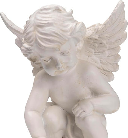 Northlight Heavenly Gardens Distressed Sitting Cherub Angel Outdoor Patio Statue, 12", Distressed Ivory White