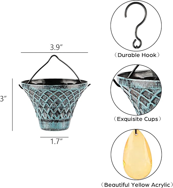 Tfro & Cile Rain Chain Gutter Downspout Catcher Outside Water Diverter Decorative Garden Rain Cups Chime Home Decor - 8 1/2 Feet Long