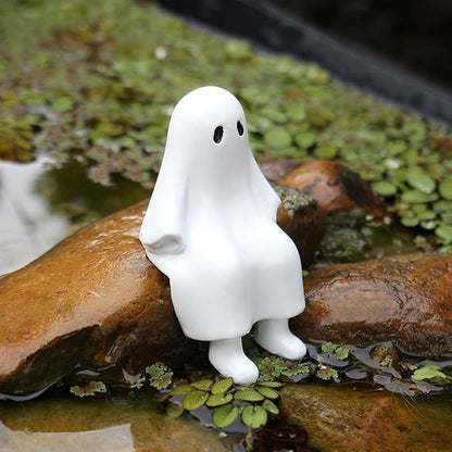 Cute Climbing Ghost Figure Plant Pot Hanger, Halloween Flower Pot Hugger, Resin Tortoise Statue, Funny Pot Huggers for Planters, Garden Fence Balcony Patio Yard (Ghost)