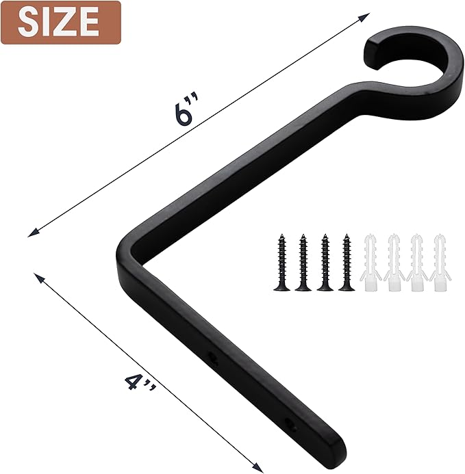 Monarch Abode Plant Hangers – Wall Mount Plant Hooks for Hanging Baskets, 6 Inch Metal Black Fence Wall Plants Hanger for Outdoor Indoor, Flower Pot, Bird Feeder, Wind Chime Bracket, 2 Pack