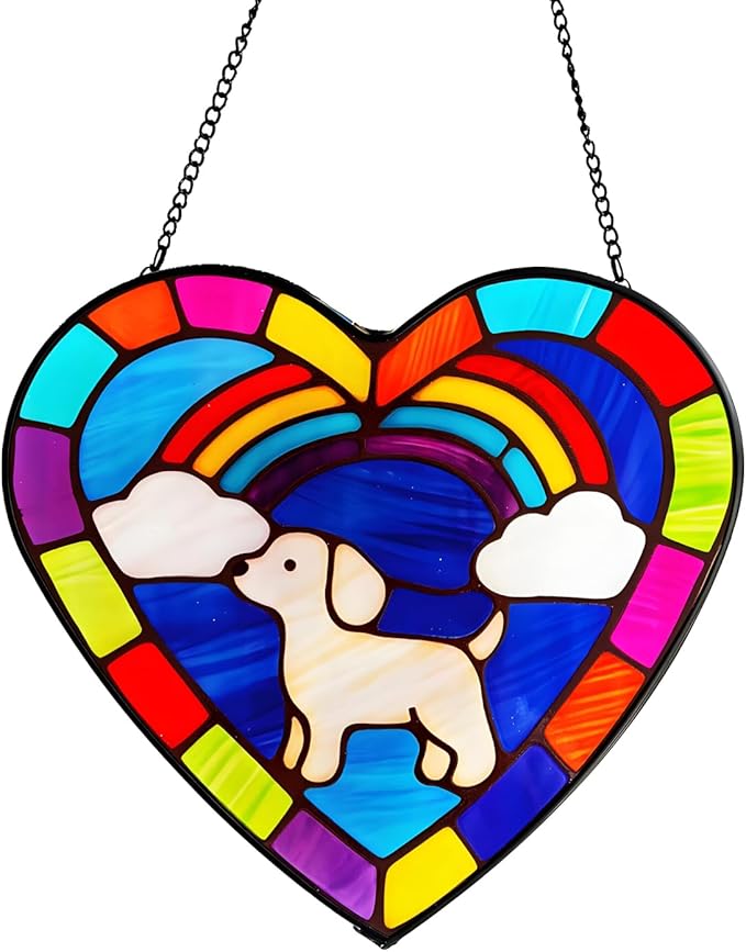 Stained Glass Window Hanging, Sun Catchers Glass Panel Window Suncatcher Panel for Mom,Wife,Grandmother,Women, Men, Garden Hanging for Christmas Mother's Day (Dog)
