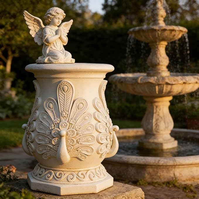 Decorative Roman Column Pedestal, English Rosette Indoor Outdoor Sculptural Garden Plinth Base Statue Riser, Weatherproof Sturdiness Plinth Base Statue Riser for Statues, Flower Pots, Decor, Cast Stone Resin (1458)