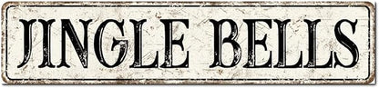 Madcolitote Ancient Retro Jingle Bells Wood Sign Jingle Bells Custom Street Sign Rustic Wooden Wall Art Farmhouse Wall Decor Kitchen Home Decor Signs Wall Hanging Sign Housewarming Gift 4x18in