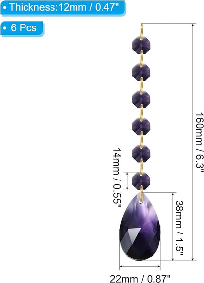 PATIKIL Teardrop Crystal Chandelier Pendants Beads, 6 Pack 160mm Length 38mm Chandelier Prisms Parts Ornaments Hanging Beads for DIY Arts Crafts Decoration, Dark Purple