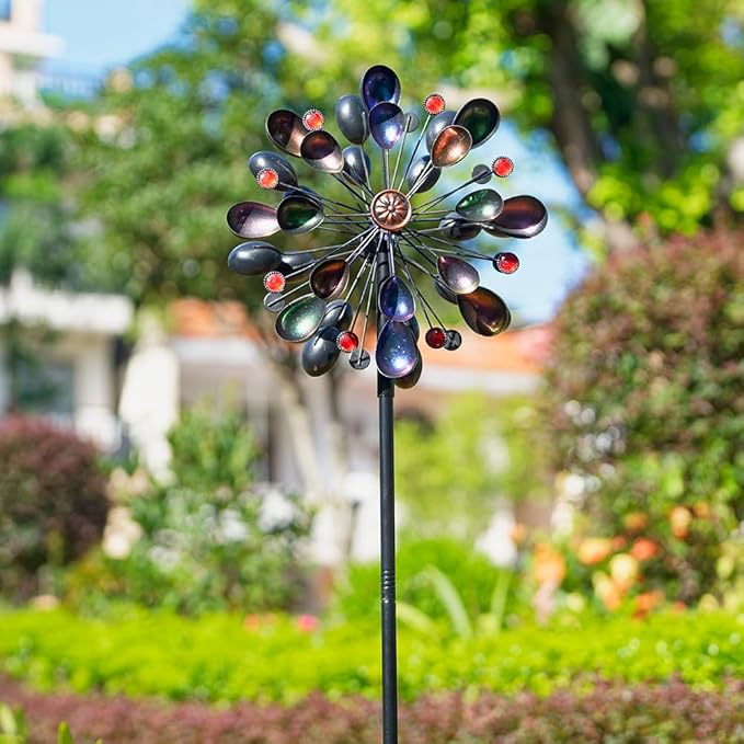 DREAMYSOUL Wind Spinners Outdoor, 360 Degree Rotation Colorful Wind Spinner for Yard and Garden, 4 Layers Metal Kinetic Wind Sculptures & Spinners