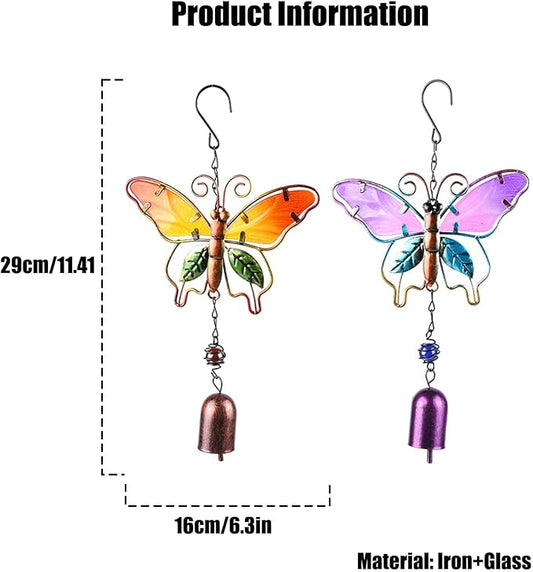 Butterfly Wind Chimes, Colorful Wind Chimes for Outside Creative Painted Metal Wind Chime Decorative Wind Chime for Outdoor Patio Corridors Inside Home Decor Living Room (Yellow - Short)