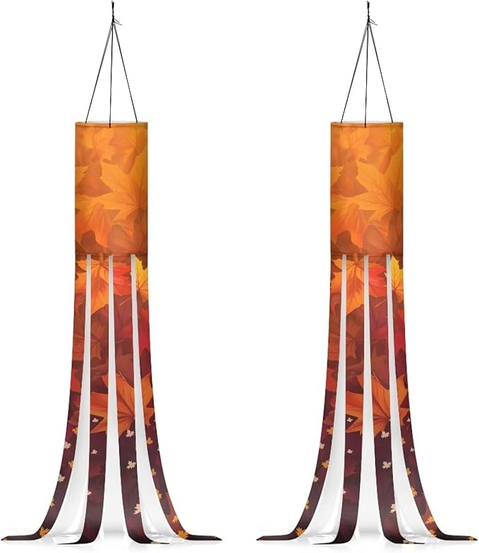 Maple Leaf Windsocks Hanging Durable Machine Washable Outdoor Decoration for Front Home Yard Patio Lawn Garden Wind Sock with Tails Thanksgiving Autumn Decor