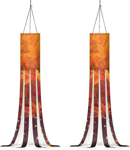 Maple Leaf Windsocks Hanging Durable Machine Washable Outdoor Decoration for Front Home Yard Patio Lawn Garden Wind Sock with Tails Thanksgiving Autumn Decor