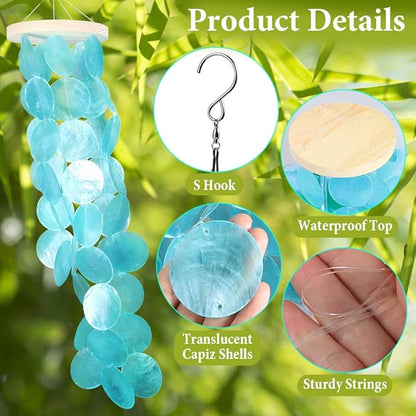 Vindar Wind Chimes for Outside, Handcrafted Shell Windchime Ocean Style Chime for Indoor Outdoors Decor, Garden Decor Gift for Women, Mom, Grandma (Peacock Blue)