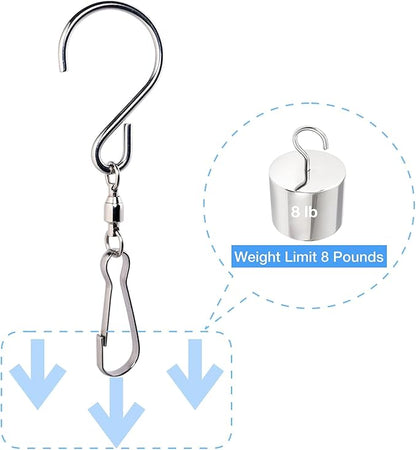 HS's Creation 6 Pack S Hook Clip Swivel for Indoor Outdoor Organization Spinning Hanger Clothline Rack Wind Chimes Spinner Prism Windsocks Hanging Plant