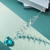 Big Heart Crystal Sun Catchers for Windows Hanging, Double-Spiral Design Gazing Ball Spiral Tail, Rainbow Maker Prism, Sun Catchers Indoor Window for Kitchen, Patio, Porch, Garden(Sky Blue)