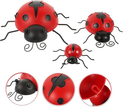 Holibanna 3pcs Iron Art Ladybug Decorations Realistic Outdoor Garden Decor Red Ladybug Adornments for Lawns Patios and Gardens Extra Small Small Medium