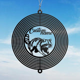 Personalized Raccoon Metal Wind Spinner, Custom Hanging Decoration for Outdoor Display, Kinetic Forest Ornament, Woodland Gift (Raccoon Garden Wind Spinner)