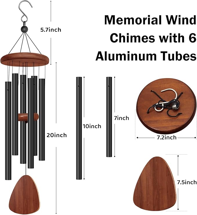 2 Pack Wind Chimes for Outside, Memorial Wind Chimes with 6 Aluminum Tubes, Sympathy Wind Chime Outdoor Gift Decoration for Garden Patio Yard