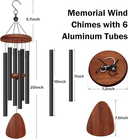 2 Pack Wind Chimes for Outside, Memorial Wind Chimes with 6 Aluminum Tubes, Sympathy Wind Chime Outdoor Gift Decoration for Garden Patio Yard