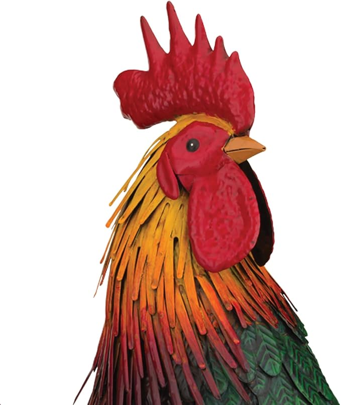 Regal Art & Gift Handcrafted Metal Rooster Statue, Weather-Resistant Farmhouse Yard Art, Garden Sculpture, Detailed Feather Design, Decorative Bird for Home & Garden, Rhode Island Red, 24.5" Height