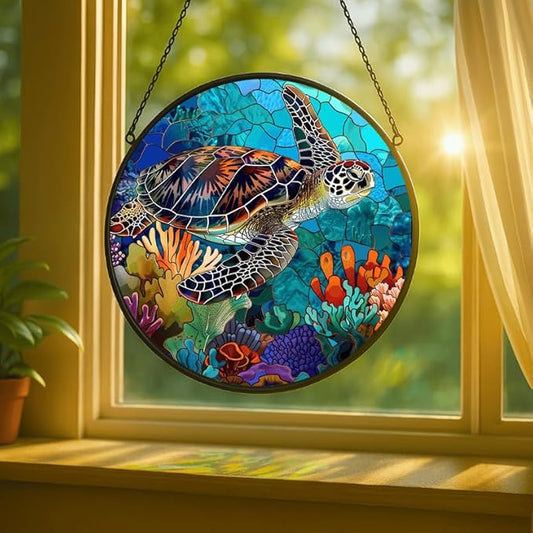 Stained Glass Window Hanging - Loving Cats with Heart Vines 6.3in Sun Catchers Indoor Stained Glass Panels Wall Decor for Mom,Wife,Lovers,Festive