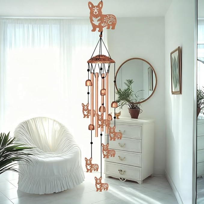 INFUNLY Corgi Wind Chimes for Outside Puppy Metal Wind Chime Aluminum Windchime Tubes Dog Animal Memorial Wind-Bell Retro Music Windchimes with Bells for Yard Garden Decor Housewarming Birthday Gift